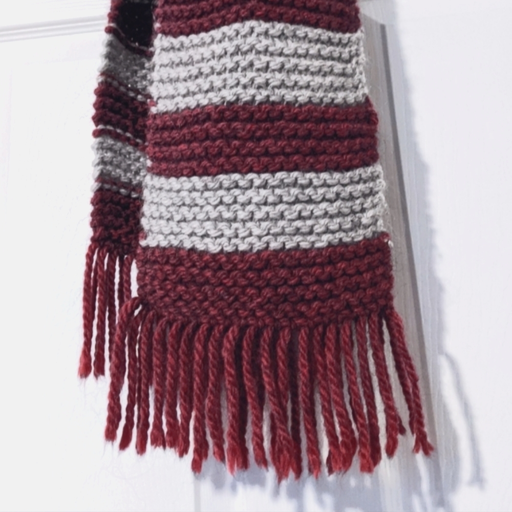 Handknit Cozy Chunky Knit Striped Scarf, 7.5" x 72"
